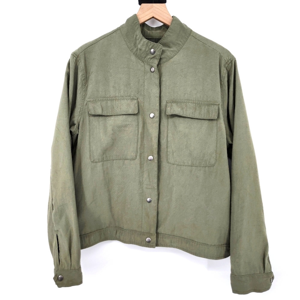Old Navy Womens Soft Utility Jacket Size‎ L Arugula Green Snap Front Lightweight